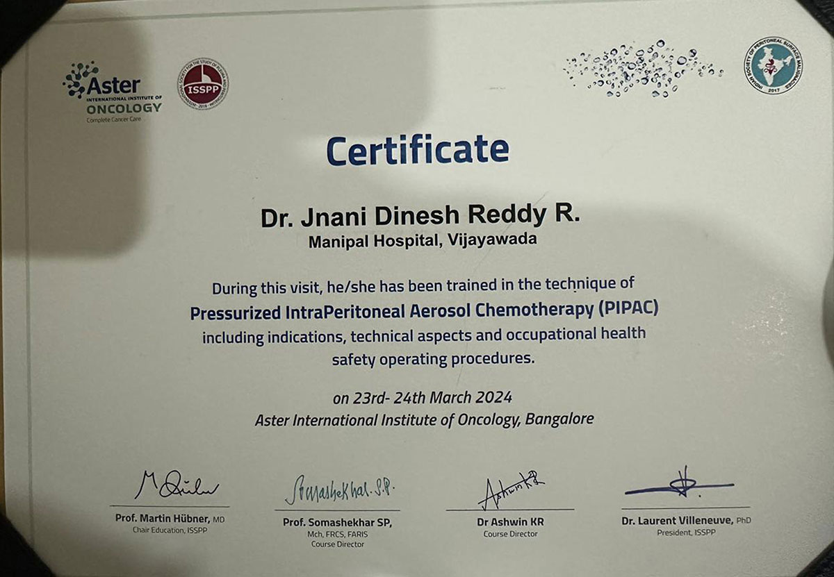 Trained as Pressurised IntraPeritoneal Aerosol Chemotherapy (PIPAC)